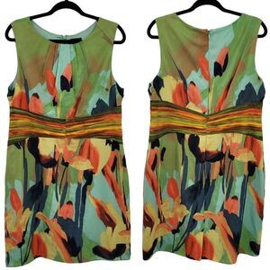 Adrianna Papell Sheath‎ Dress 16 Pistachio Artsy Spring Sleeveless Pleated Knee